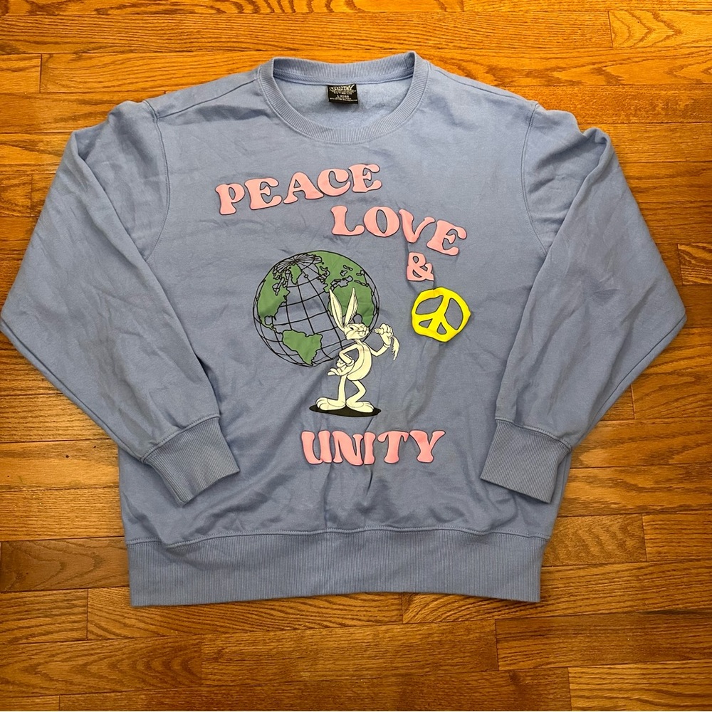 Looney tunes bugs bunny peace love & unity puff paint sweatshirt size large